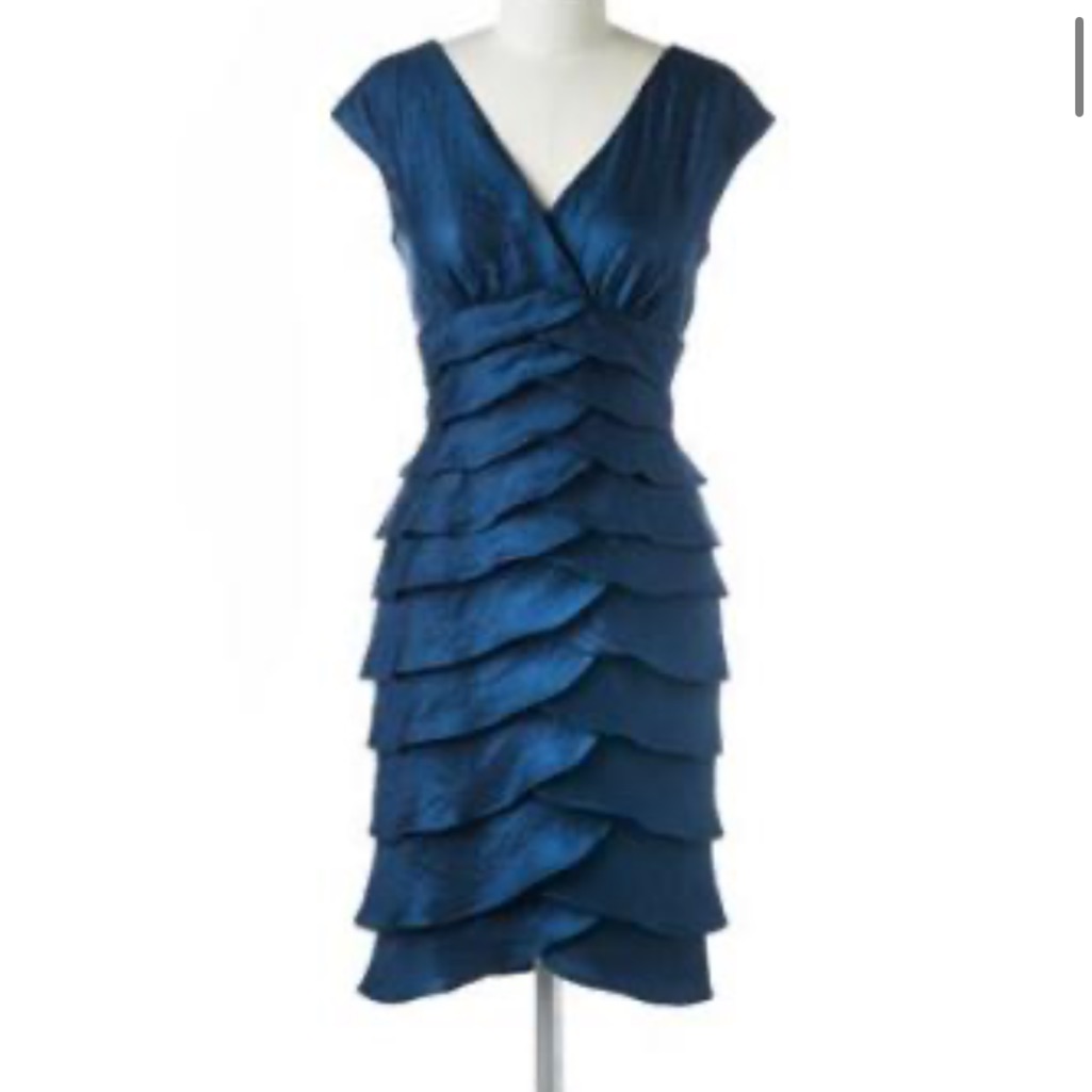Adrianna Papell Navy Tiered Chiffon Overlay Dress